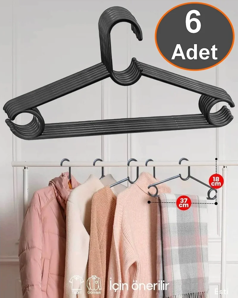 باركوفيكس Non-Slip Clothes Hanger Scarf Hanger Shirt T-Shirt Hanger Unbreakable 6 Piece Set Black Trouser Hanger