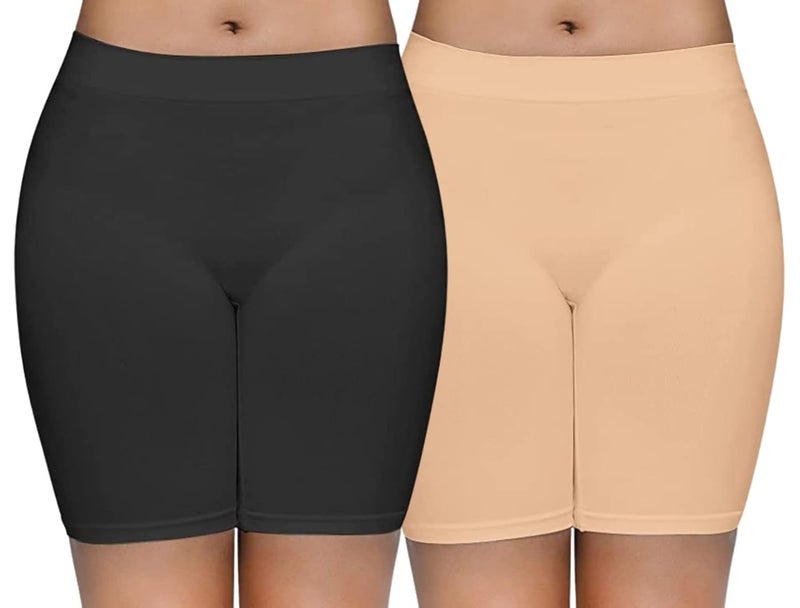 Mysha Women's High Waist Seamless Cycling Shorts - 2 Pack (Black & Beige) - Image 1