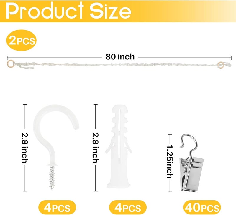 Rainflow 2PCS Hanging Stuffed Animals Storage Chain  Stuffed Animal Chain Organizer with 40 Metal Clips80 Inch Display Holder Chain for Wall or Corner DecorHanging HatsSocksHoliday Cards - Image 5