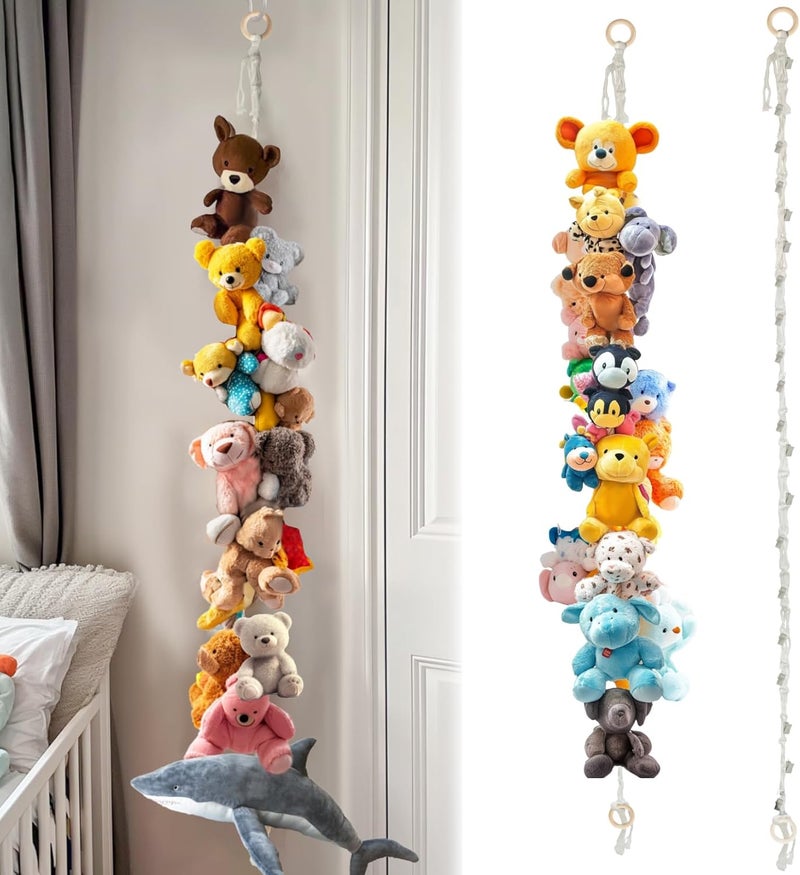 Rainflow 2PCS Hanging Stuffed Animals Storage Chain  Stuffed Animal Chain Organizer with 40 Metal Clips80 Inch Display Holder Chain for Wall or Corner DecorHanging HatsSocksHoliday Cards - Image 1