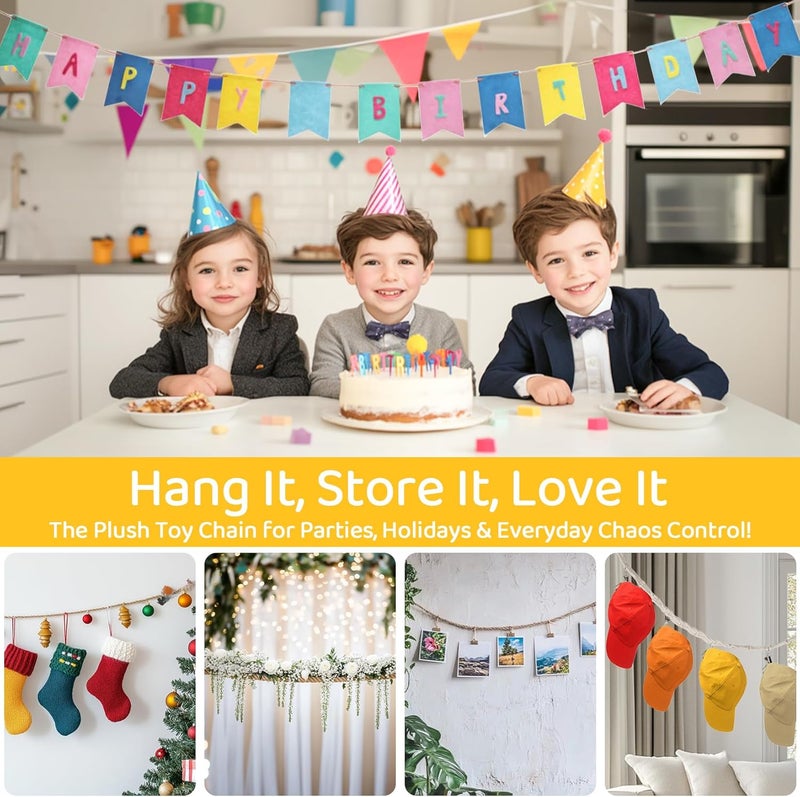 Rainflow 2PCS Hanging Stuffed Animals Storage Chain  Stuffed Animal Chain Organizer with 40 Metal Clips80 Inch Display Holder Chain for Wall or Corner DecorHanging HatsSocksHoliday Cards - Image 2
