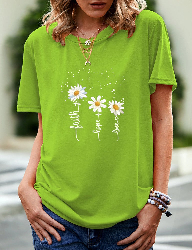 Wish Independent Station Daisy Fun Pattern Printed Short Sleeve T-Shirt Women - Image 5