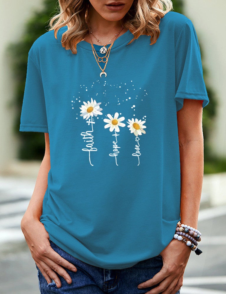 Wish Independent Station Daisy Fun Pattern Printed Short Sleeve T-Shirt Women - Image 4