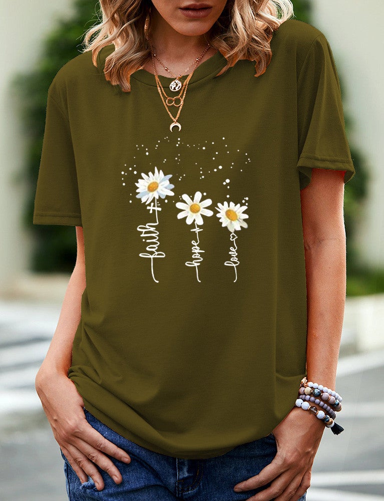 Wish Independent Station Daisy Fun Pattern Printed Short Sleeve T-Shirt Women - Image 1