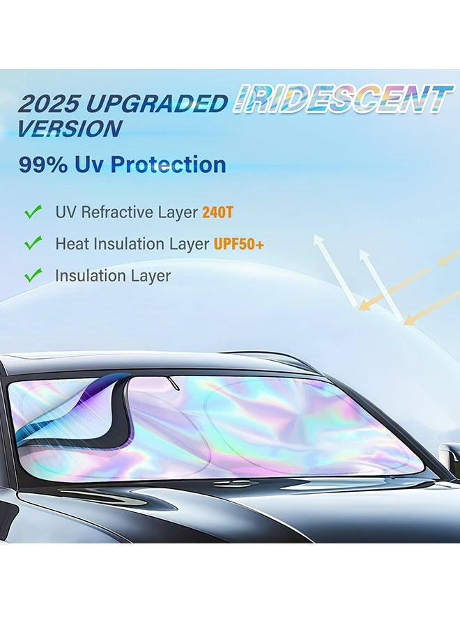 Iridescent Sun Shade for Car Windshield, Foldable Universal Car Windshield Upgrade Sunshade Enhanced UV Rays Reflective Sun Visor Shade Keeps Vehicle Cool (145x80cm) - Image 3