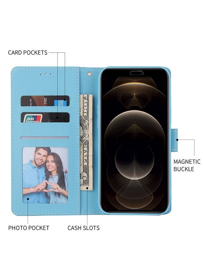 iPhone 14 Pro Max Mobile Case Cover with Premium PU Leather Geometric Marble Pattern Wallet Back Cover with Detachable Wrist Strap Magnetic Closure Shockproof Marble Flip Protector  Blue