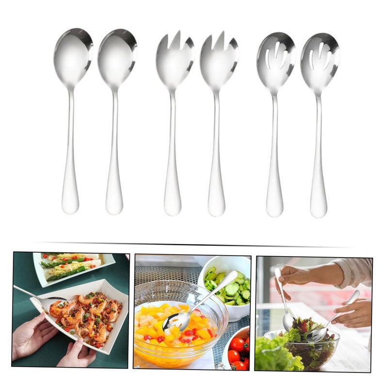 Stainless Steel Serving Spoons Set Slotted Solid and Spork for Salad BBQ Party - Image 5