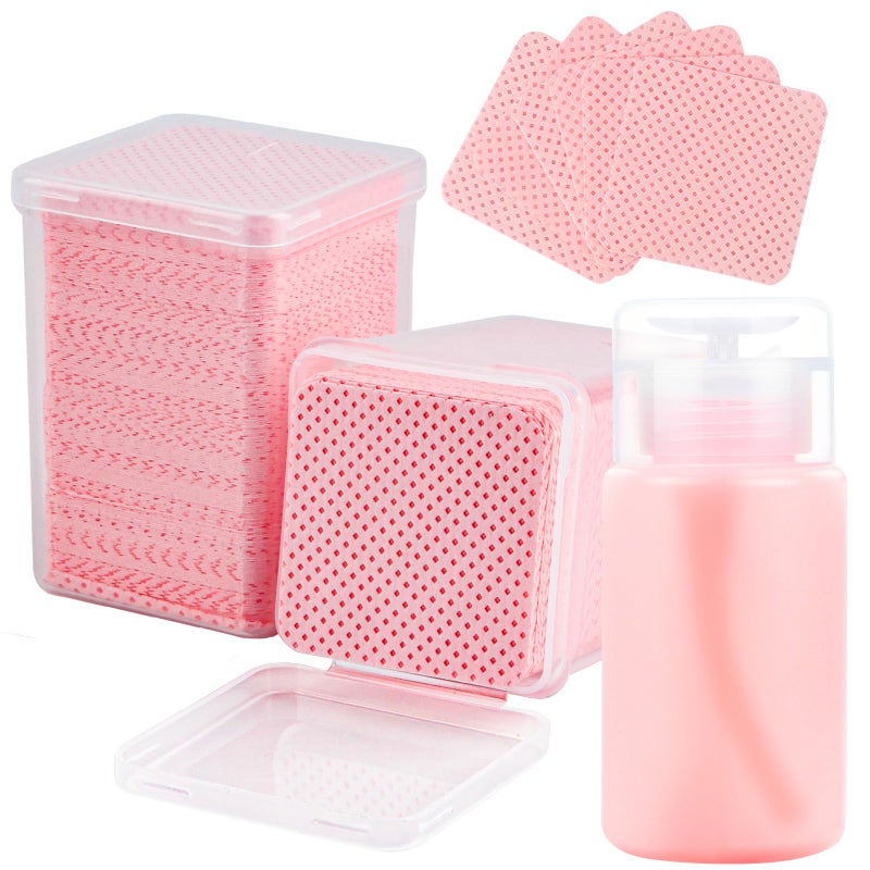 Corconess 400PCS Lint Free Nail Wipes with Dispenser - Gel Nail Polish Remover Wipes with Acetone Dispenser,Lash Extensions Glue Cleaning Wipe with 1PCS Empty Pump Dispenser Bottle Nail Supplies - Image 1