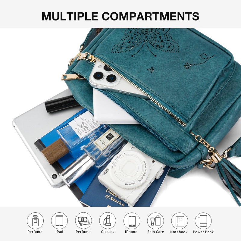 KITEVIUN Crossbody Bags for Women Trendy Leather Crossbody Purse Shoulder Handbags Butterfly Design - Image 3