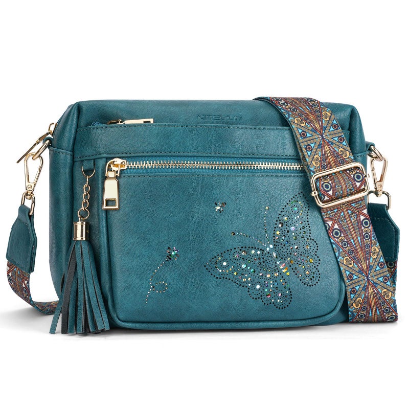 KITEVIUN Crossbody Bags for Women Trendy Leather Crossbody Purse Shoulder Handbags Butterfly Design - Image 1