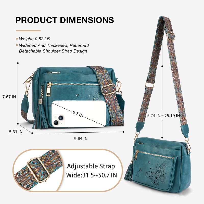 KITEVIUN Crossbody Bags for Women Trendy Leather Crossbody Purse Shoulder Handbags Butterfly Design - Image 4
