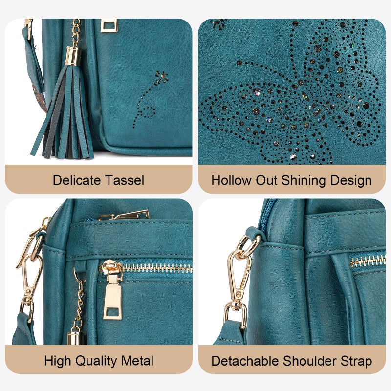 KITEVIUN Crossbody Bags for Women Trendy Leather Crossbody Purse Shoulder Handbags Butterfly Design - Image 5