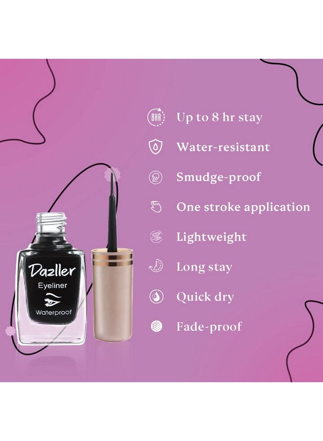 DAZLLER Liquid Eyeliner Waterproof, 9.5Ml, Black, Smudge-Proof, Matte, One Stroke Application, Long-Lasting, Deeply Pigmented, Lightweight, Quick-Drying - Image 3