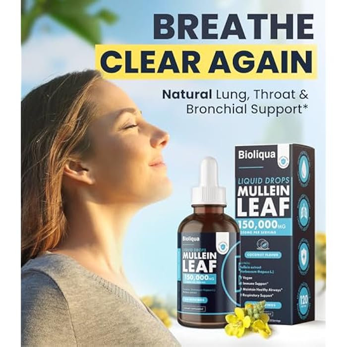 Balance Bioliqua Mullein Drops for Lungs - High Strength of 150,000mg per 4fl oz Tincture - 120 Servings at 1,250mg per Dose - Lung Detox & Bronchial Cleanse - Coconut Flavour - Image 2