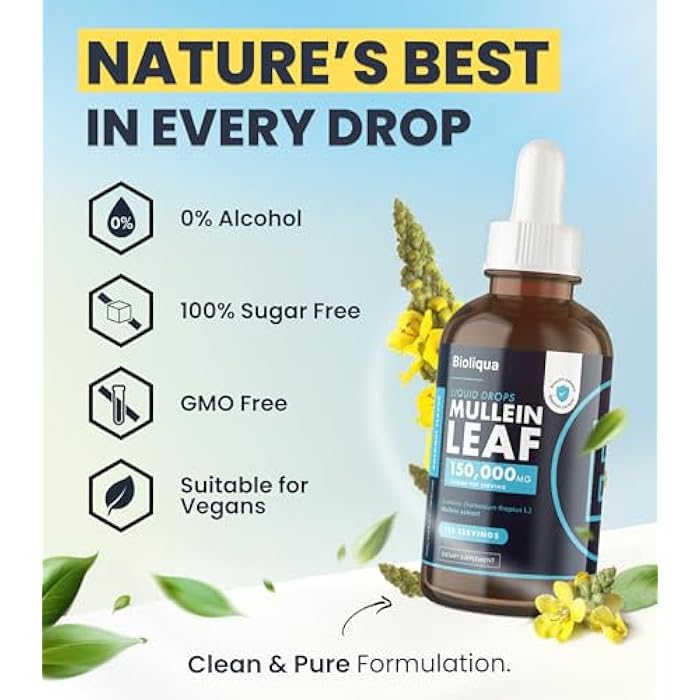 Balance Bioliqua Mullein Drops for Lungs - High Strength of 150,000mg per 4fl oz Tincture - 120 Servings at 1,250mg per Dose - Lung Detox & Bronchial Cleanse - Coconut Flavour - Image 4