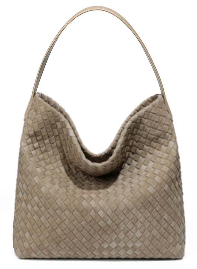 Molodo Woven Suede Shoulder Bag for Women Suede Hobo Bag Tote Elegant Handbag Satchel for Work Travel - Image 1