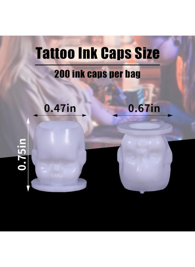 YILONG Disposable Tattoo Ink Cups, 200PCS White Skull Shaped Tattoo Pigment Cups with Stable Base, Plastic Tattoo Ink Holders for Tattoo Supplies, Permanent Makeup, Microblading, Eyebrow Lip Tattoo Pigment Container - Image 2