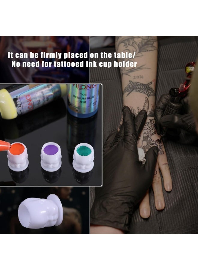 YILONG Disposable Tattoo Ink Cups, 200PCS White Skull Shaped Tattoo Pigment Cups with Stable Base, Plastic Tattoo Ink Holders for Tattoo Supplies, Permanent Makeup, Microblading, Eyebrow Lip Tattoo Pigment Container - Image 4