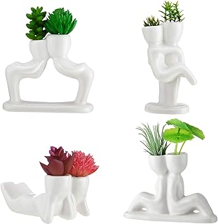 Potchen 4 Pieces Ceramic Air Planters Holder People Head White Cute Table Top Display Planters for Air Plants Lovers - Image 1