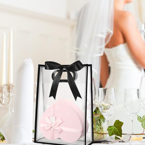 Aliceset 12 Pcs Clear Plastic Gift Bag with Die Cut Handles Reusable PP Favor Bag with Ribbon for Fall Halloween Wedding Bridal Birthday Baby Shower Party Small Business, 7x10x3.15 Inch(Black) - Image 5