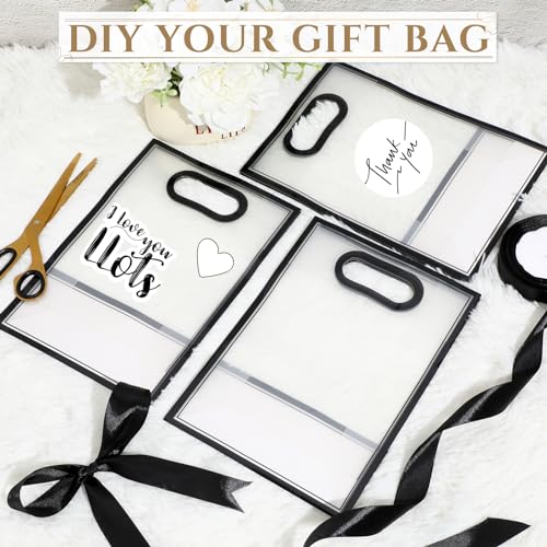Aliceset 12 Pcs Clear Plastic Gift Bag with Die Cut Handles Reusable PP Favor Bag with Ribbon for Fall Halloween Wedding Bridal Birthday Baby Shower Party Small Business, 7x10x3.15 Inch(Black) - Image 3
