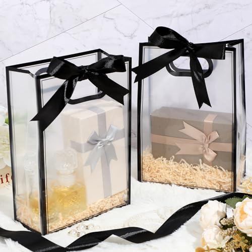 Aliceset 12 Pcs Clear Plastic Gift Bag with Die Cut Handles Reusable PP Favor Bag with Ribbon for Fall Halloween Wedding Bridal Birthday Baby Shower Party Small Business, 7x10x3.15 Inch(Black) - Image 4