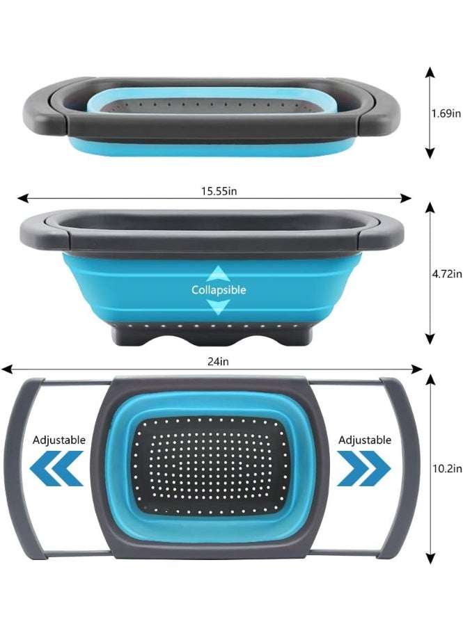 زوبا مصفاة قابلة للطي  - مصفاة فوق الحوض بمقابض قابلة للتمدد - مصفاة طعام قابلة للطي من السيليكون للمكرونة والخضروات والفواكه - Image 3