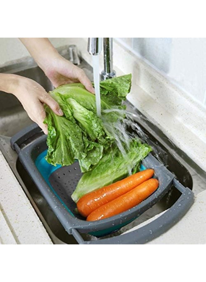 زوبا مصفاة قابلة للطي  - مصفاة فوق الحوض بمقابض قابلة للتمدد - مصفاة طعام قابلة للطي من السيليكون للمكرونة والخضروات والفواكه - Image 2