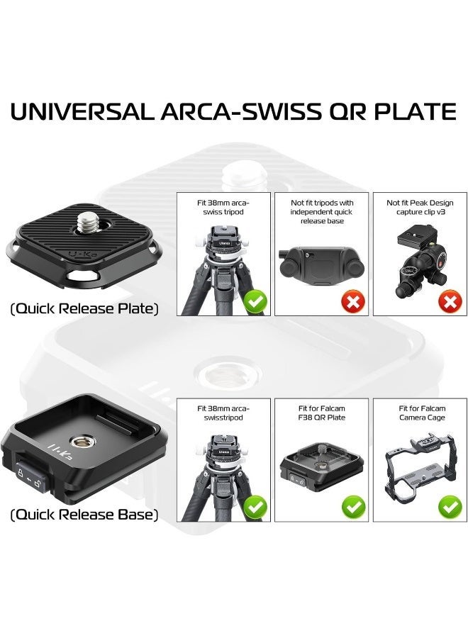 ULANZI UKA01 Quick Release Plate Kit, Arcac/F38 Interface Camera Quick Release Plate Mount Quick Setup w/ 1/4" to 3/8" Screw Thread Gimbles Sliders Tripods Adapter for Sony/Nikon/DJI/Fuji - Image 3