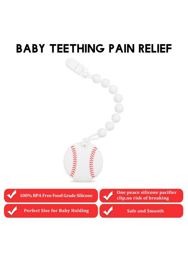 AmazingM Baby Food Grade Silicone Sport Ball Teether Toy with One Piece Design Pacifier Clip Holder,Teething Pain Relief Toys Gift Set for 3 Months+ Boys and Girls,Freezer Safe,BPA Free. (Baseball) - Image 1