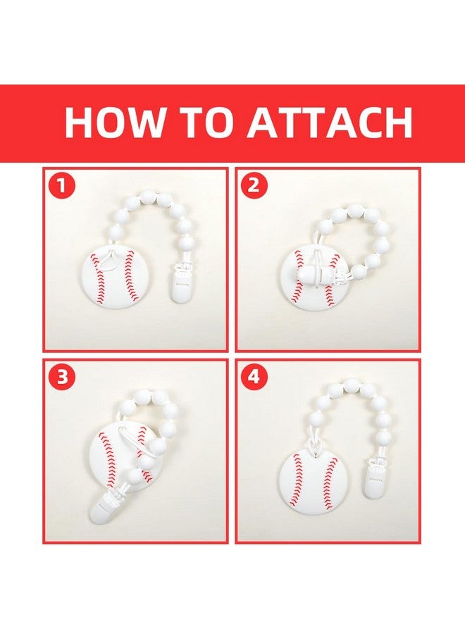AmazingM Baby Food Grade Silicone Sport Ball Teether Toy with One Piece Design Pacifier Clip Holder,Teething Pain Relief Toys Gift Set for 3 Months+ Boys and Girls,Freezer Safe,BPA Free. (Baseball) - Image 4