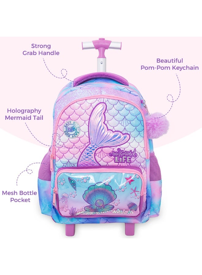 Eazy Kids حقيبة ظهر مدرسية على عجلات 17 بوصة مع مجموعة غداء بنتو قابلة للتحويل وزجاجة ماء معزولة – وردية حورية البحر - Image 5