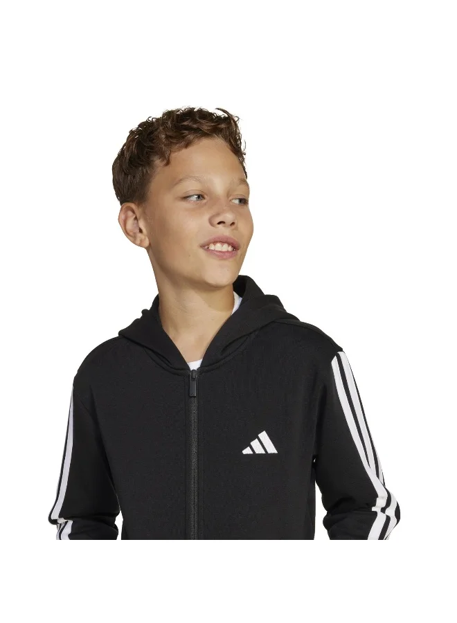 adidas جاكيت تدريب J 3S Fl Fz Hd أسود للأولاد من 7-8 سنوات