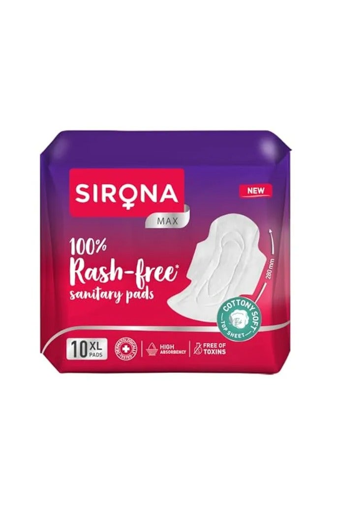 Sirona Cottony Soft Sanitary Pads XL With Wings,100% Rash Free 10 Pcs - Image 1