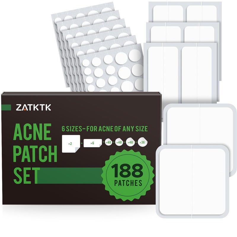 Pimple Patches 6 Sizes 188 Patches Acne Patches for Large Zit Breakouts Hydrocolloid Bandages for Face Chin Nose Forehead Body Back Neck  Chest Round Rectangle and Square Hydrocolloid