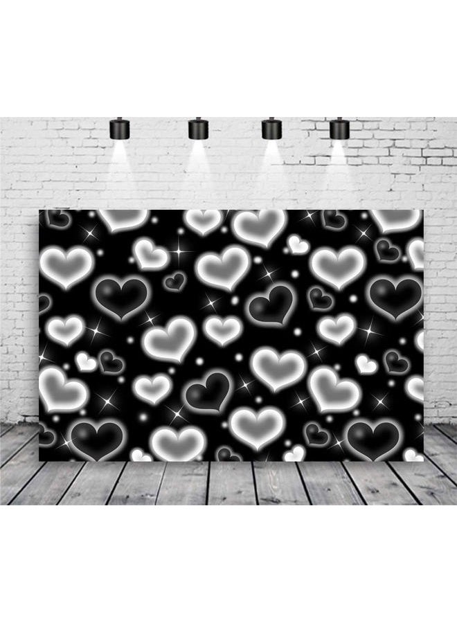 LYCGS 7X5FT Black Heart Photo Backdrop 90s Backdrops for Photoshoot Valentine's Day Backdropd Women Men Happy Birthday Photography Background Banner Photo Booth Studio Props X-14 - Image 3