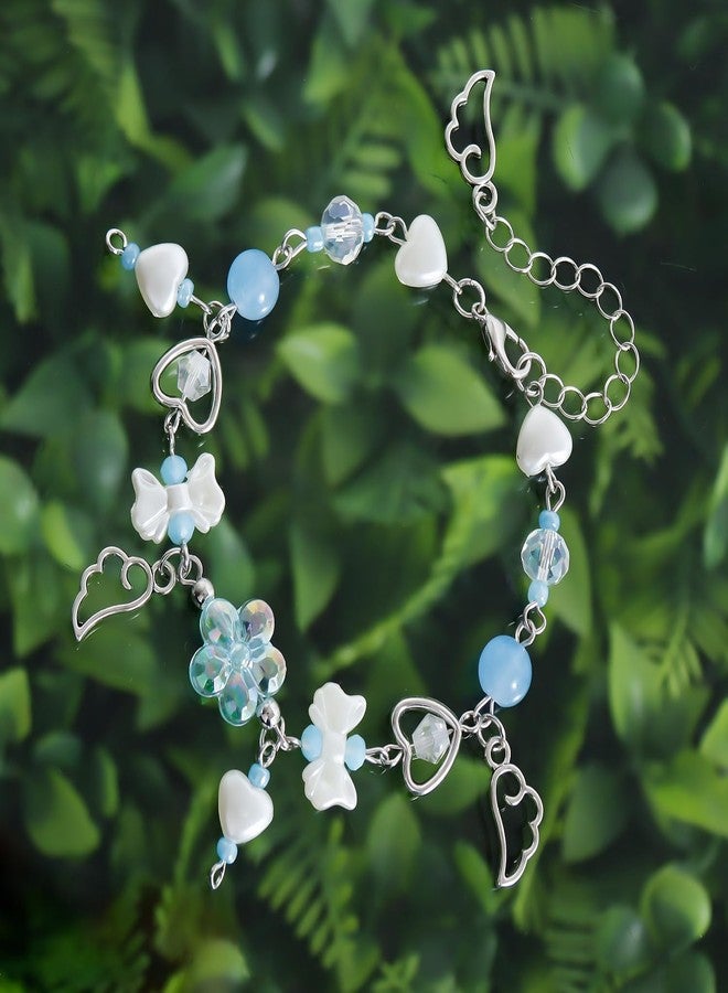 Blue Drop Y2k Bracelet for Women Star Love Heart Imitation Pearl Beaded Bow Wings Bracelet Aesthetic Dainty Vintage Punk Jewelry Gift - Image 4