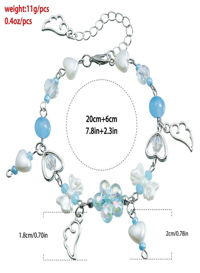 Blue Drop Y2k Bracelet for Women Star Love Heart Imitation Pearl Beaded Bow Wings Bracelet Aesthetic Dainty Vintage Punk Jewelry Gift - Image 5