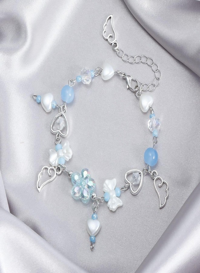 Blue Drop Y2k Bracelet for Women Star Love Heart Imitation Pearl Beaded Bow Wings Bracelet Aesthetic Dainty Vintage Punk Jewelry Gift - Image 2