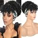 Aisaide Curly Wigs for Black Women Short Afro Kinky Curly Headbands for Wigs,Curly Synthetic Black Wig with Bangs Wrap Wig with Headband Attached Scarf Wig Turban Drawstring Afro High Puff Head Wrap - Image 2