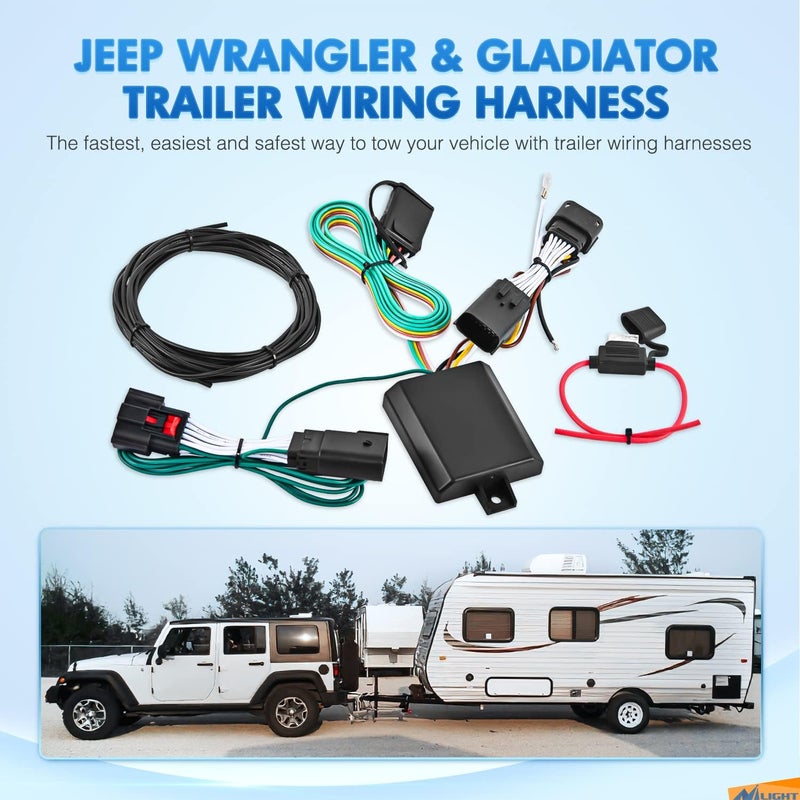 Nilight 4-Way Trailer Wiring Harness Kit 56407 Vehicle Side Custom JL Trailer Towing Wire Harness Compatible with Wrangler JL 2018-2023 and Gladiator 2020-2023, 2 Years Warranty,Black - Image 2