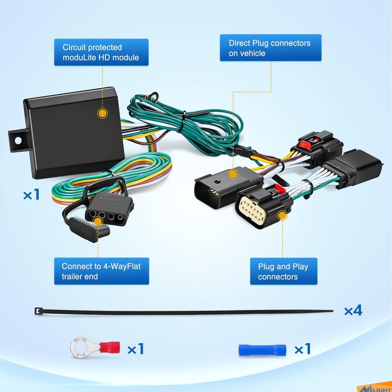 Nilight 4-Way Trailer Wiring Harness Kit 56407 Vehicle Side Custom JL Trailer Towing Wire Harness Compatible with Wrangler JL 2018-2023 and Gladiator 2020-2023, 2 Years Warranty,Black - Image 4
