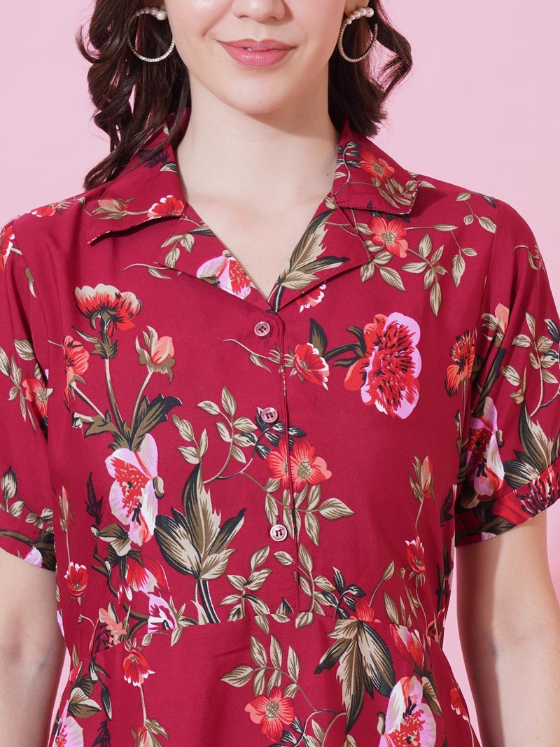 Indietoga Women's Plus Size Maroon Floral Printed Long Maxi Dress (8XL) - Image 4