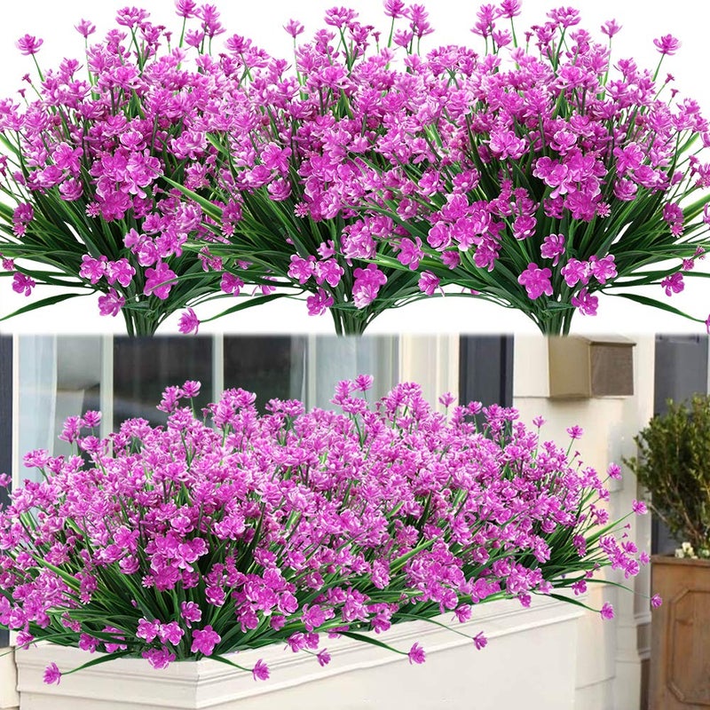 ArtBloom 8 Bundles Outdoor Artificial Fake Flowers UV Resistant Shrubs Plants Faux Plastic Greenery for Indoor Outside Hanging Plants Garden Porch Window Box Home Wedding Farmhouse Decor Fuchsia