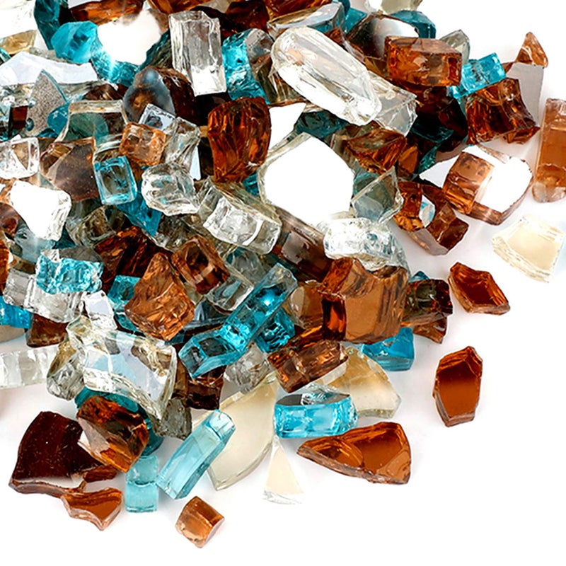 Skyflame 10Pound Blended Fire Glass for Fire Pit Fireplace Landscaping 12 inch Aqua Blue Platinum Copper Reflective