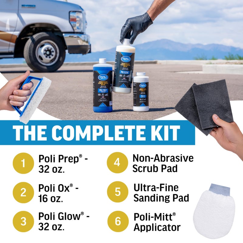 Poli Glow Deluxe Kit Fiberglass Repair RV & Boat Cleaner - Complete Fiberglass Restorer for Boats and RVs - Eliminates Oxidation, Restores Shine & Protects - Easy to Apply, Long-Lasting - 6-in-1 Kit - Image 3