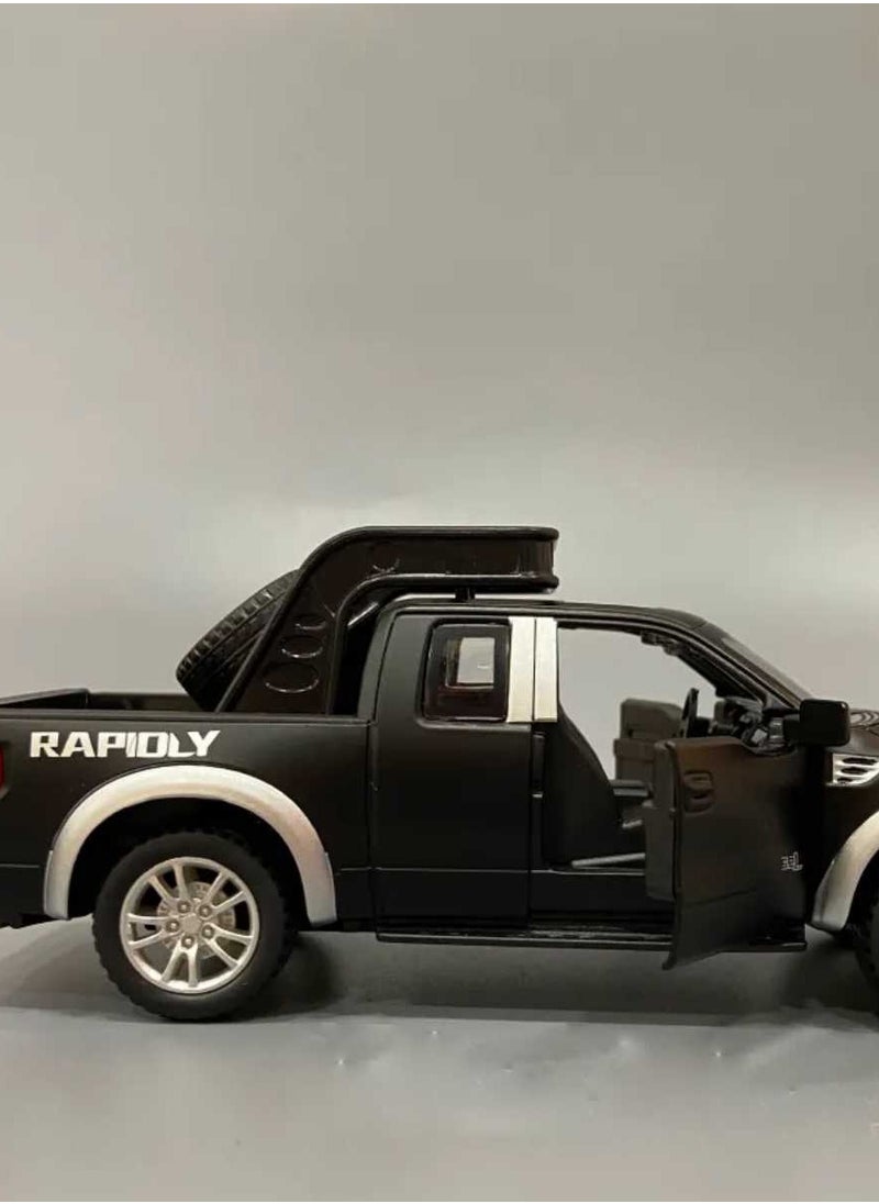 die cast 1/32 Ford Raptor F150 Truck Alloy Diecast Car Model With  Sound, Light, Opened Doors, Pull Back (Black, No Box)  - Image 2