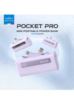 Brave Ultra-Small Power Bank 5000mAh, 22.5W USB-C Fast Charging, Portable Charger with Built-in Type-C and Lightning Connectors, LED Display, Compatible with iPhone 16, 15, 14, 13, 12, Samsung Galaxy 25, 24, 23, 22, iPad, AirPods Pro, and Other Android Devices (Purple)  - Image 2