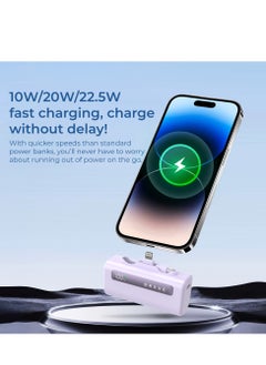 Brave Ultra-Small Power Bank 5000mAh, 22.5W USB-C Fast Charging, Portable Charger with Built-in Type-C and Lightning Connectors, LED Display, Compatible with iPhone 16, 15, 14, 13, 12, Samsung Galaxy 25, 24, 23, 22, iPad, AirPods Pro, and Other Android Devices (Purple)  - Image 4