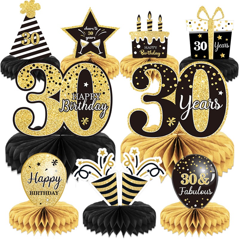Tevxj 9 Pieces 30th Birthday Decoration 30 th Birthday Centerpieces for Tables Decorations Cheers to 30 Years Honeycomb Table Topper for Men and Women Thirty Years Party Decor Supplies - Image 2